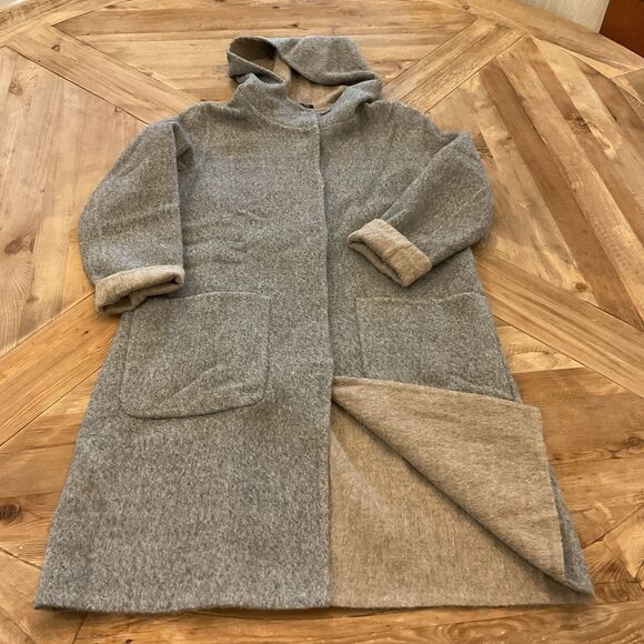 Eileen Fisher Hooded Coat Baby Alpaca Wool-Blend Gray Taupe Size S/P - Picture 9 of 10